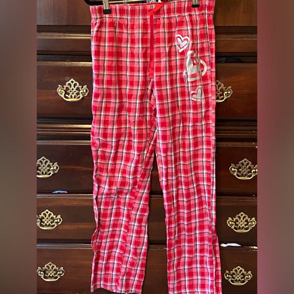 Total Girl Red Plaid Pajama Bottoms with Heart Design